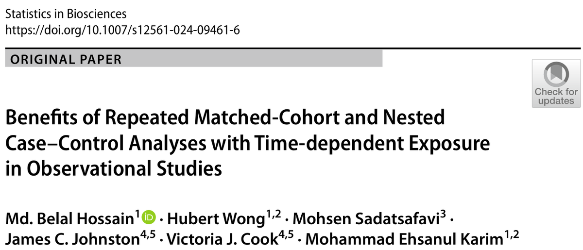 ehsanX364's tweet photo. New paper with @BelalAnik: Repeated matched-cohort and nested case-control analyses, when used with multiple controls and #RepeatedSampling, can provide more stable HRs in studies with #TimeDependentExposures https://t.co/AYWmijEuLH @ubcspph @Advancinghlth #ImmortalTimeBias https://t.co/SLenuKgPQp