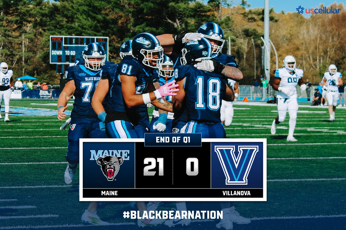 BlackBearsFB's tweet photo. Fumble Recoveries, Sacks, and Blocked Field Goals, that was BANANAS! Maine leads 21-0 after the opening quarter!

#BlackBearNation | ⬆️ https://t.co/jfm3oCcU3T