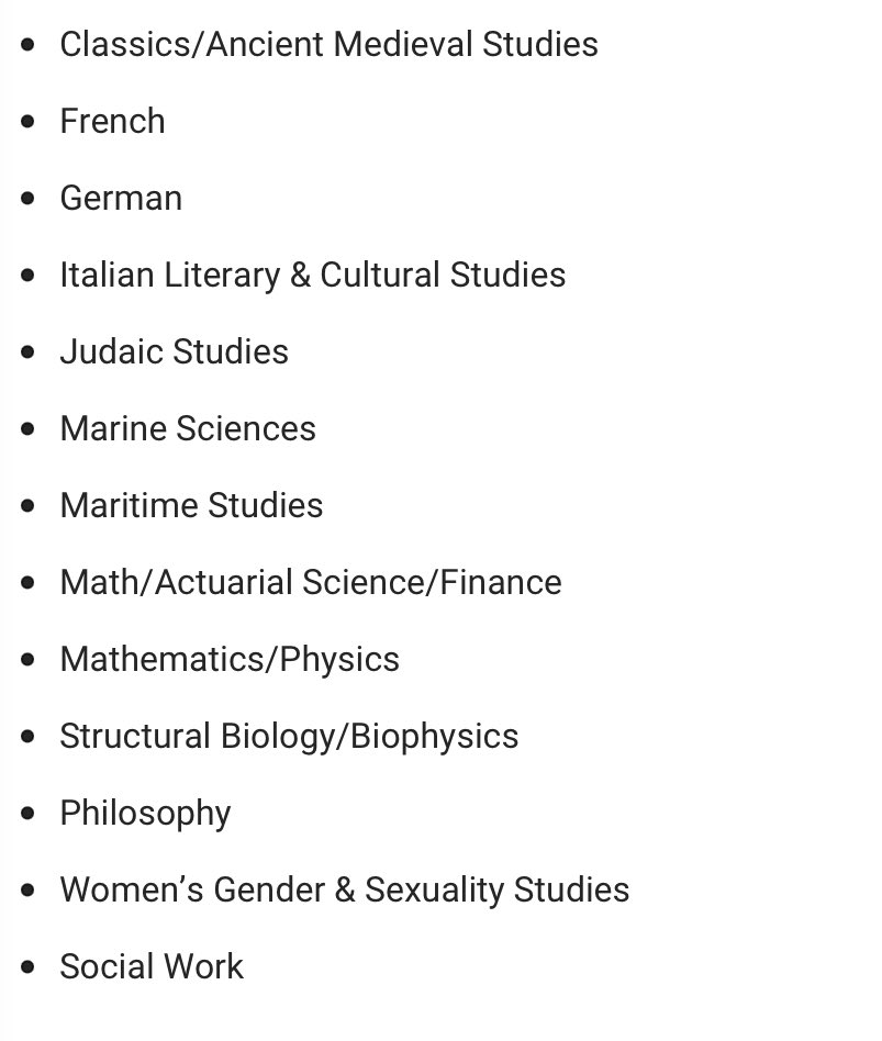 The full list of the 70 majors under examination for low enrollment at UConn: languages, a ton of ed, art, art history, environmental sci (who needs that? 🫠), social work, gender &amp; sexuality studies, Africana, Lat Am, philosophy. So epic &amp; obscene. nbcconnecticut.com/news/local/uco…