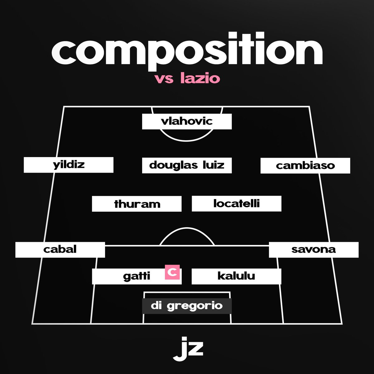 🚨 | La composition officielle pour ce #JuveLazio ! Allez les gars 🤍🖤