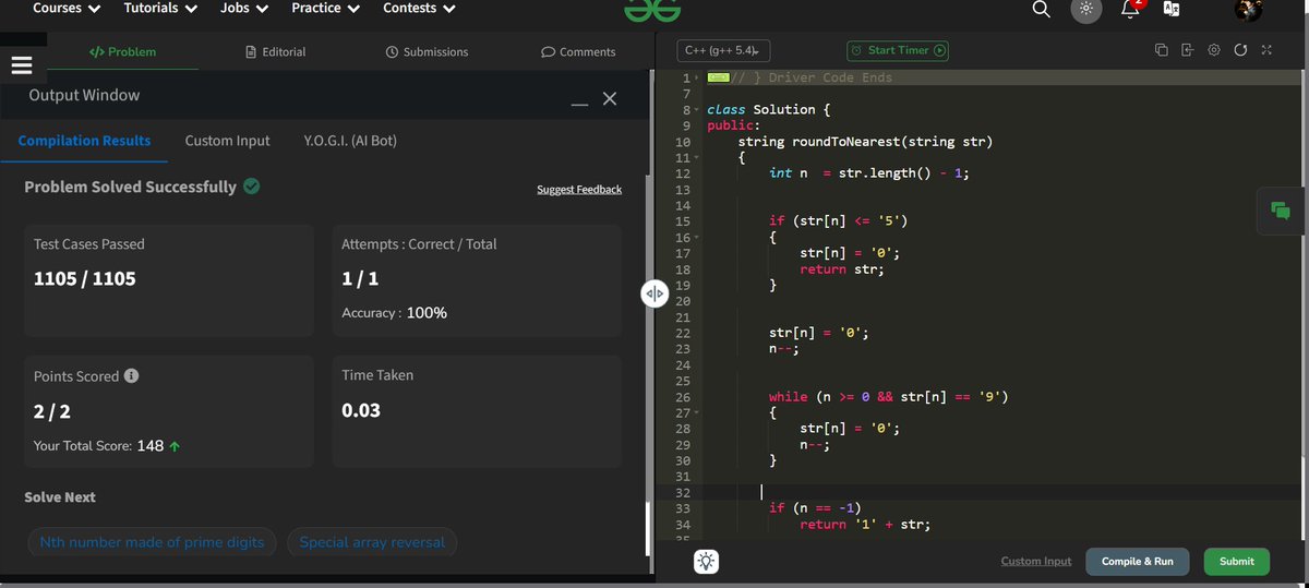 SatyamG21400517's tweet photo. Day 39 in the #GreekStreak2024 challenge powered by #deutschebank 💻🌱
Q: Write a function to solve the 'Nearest Multiple of 10' problem in C++.
Status: Solved ✅
#CodeDaily #CodingJourney #CppProgramming #EndlessStylesinPatterns @geeksforgeeks @DeutscheBank https://t.co/zLTLWV1fSG