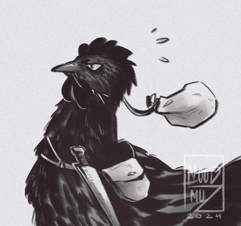 yamiz's tweet photo. #OCoctober: 19 - Polymorph!
What could be more of a hindrance to a thieving raid than being turned into a small (half) non-flying feathered creature. (If the magic hasn't already knocked him out first).
#BG3tav #DnD https://t.co/MXfkQFGAzN