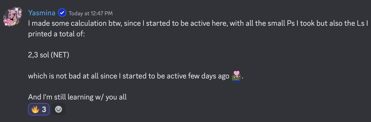 in only a few days <a href="/themansion_eth/">Yasmina</a> made 2.3 SOL ($356)

you may say "that's just $350 who cares"

she is literally BRAND NEW to trading and is profitable within her first two weeks

that's super impressive considering she just started learning

that's the @KantoLabs fam for you