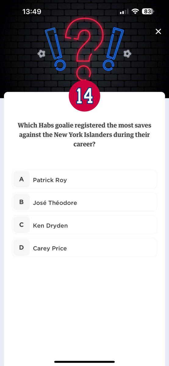 #gohabsgo #club1909codes 

Surprise question found at oct 5 2024

Answer:  D Carey Price
