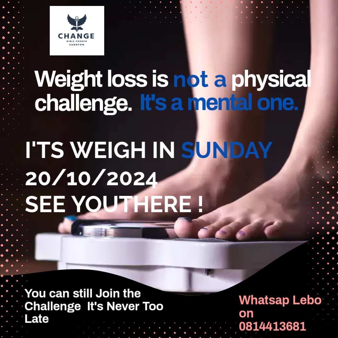 2weeks in strong 💪🏽 and we are ready for our 1st weigh in as we journey to Boggest loser 60 Days challenge. Don’t miss out on the opportunity to get into your best shape. 

Join us tomorrow, let’s get healthy as a church. 

#HealthyLiving
#WeightLossChallenge
#HealthDay