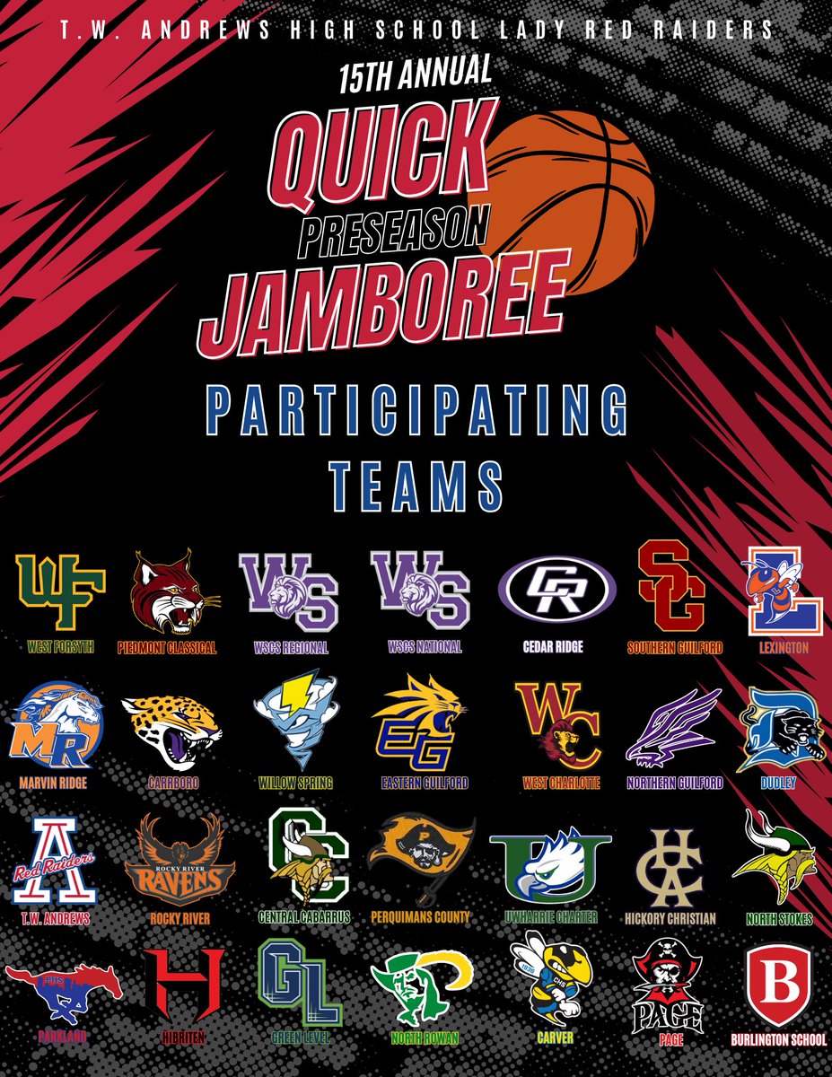 TWALadyRaidersWBB (@twaladyraiders) on Twitter photo 🚨COLLEGE COACHES! Join us at the 15th Quick Preseason Jamboree on Sat, 11/2/24 for Varsity HS Girls🏀🏀. Games will take place <a href="/TWALadyRaiders/">TWALadyRaidersWBB</a>, Dudley, and N. Guilford. College Coaches admission includes rosters w/contact info & entrance to all locations. DM/📧Shearij@gcsnc.com 🚨COLLEGE COACHES! Join us at the 15th Quick Preseason Jamboree on Sat, 11/2/24 for Varsity HS Girls🏀🏀. Games will take place <a href="/TWALadyRaiders/">TWALadyRaidersWBB</a>, Dudley, and N. Guilford. College Coaches admission includes rosters w/contact info & entrance to all locations. DM/📧Shearij@gcsnc.com