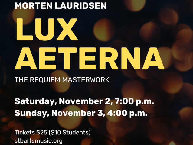 Join St. Bartholomew's Episcopal Church for a candlelit presentation of Morten Lauridsen's Requiem choral masterwork, "Lux Aeterna", in collaboration with the Poway Symphonette. Find this and other concerts: sdsings.org/calendar/