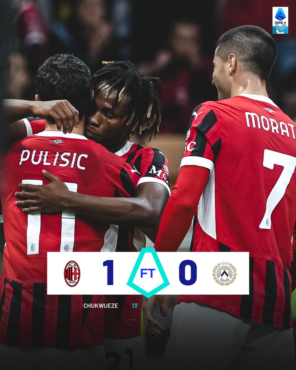 SerieA's tweet photo. Il goal di Chukwueze al 13' decide #MilanUdinese! 3️⃣ punti conquistati in casa per i rossoneri 🔴⚫️

#SerieAEnilive https://t.co/wNdmhrDJdp