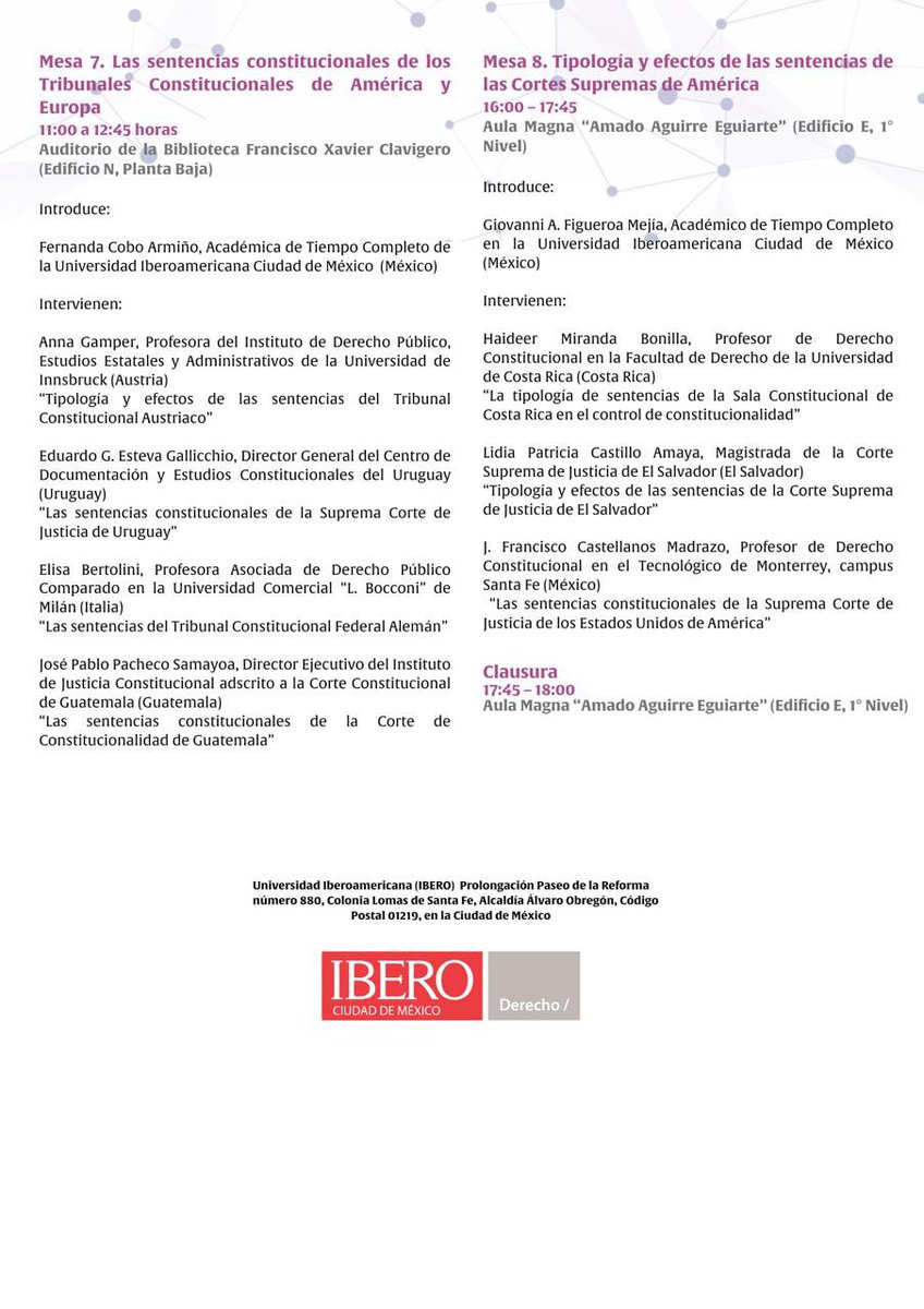📢 El próximo 23 y 24 de octubre, la
<a href="/IBERO_mx/">IBERO CDMX</a> será sede del Congreso Internacional: Tipología y efectos de las sentencias constitucionales, regionales, supranacionales e internacionales. 

Regístrate en forms.office.com/r/Lm2BueV8jJ 

¡No te lo pierdas!