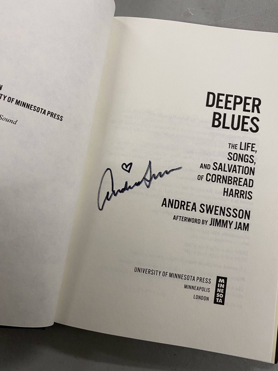THANK YOU to author (and former Fetoid!) <a href="/SlingshotAnnie/">Andrea Swensson</a> for signing copies of Deeper Blues, her emotional, epic story of James “Cornbread” Harris Jr. 
The book features an afterword by <a href="/flytetymejam/">Jimmy Jam</a>. Look for these in our gift dept and online here:
electricfetus.com/UPC/9781517915…