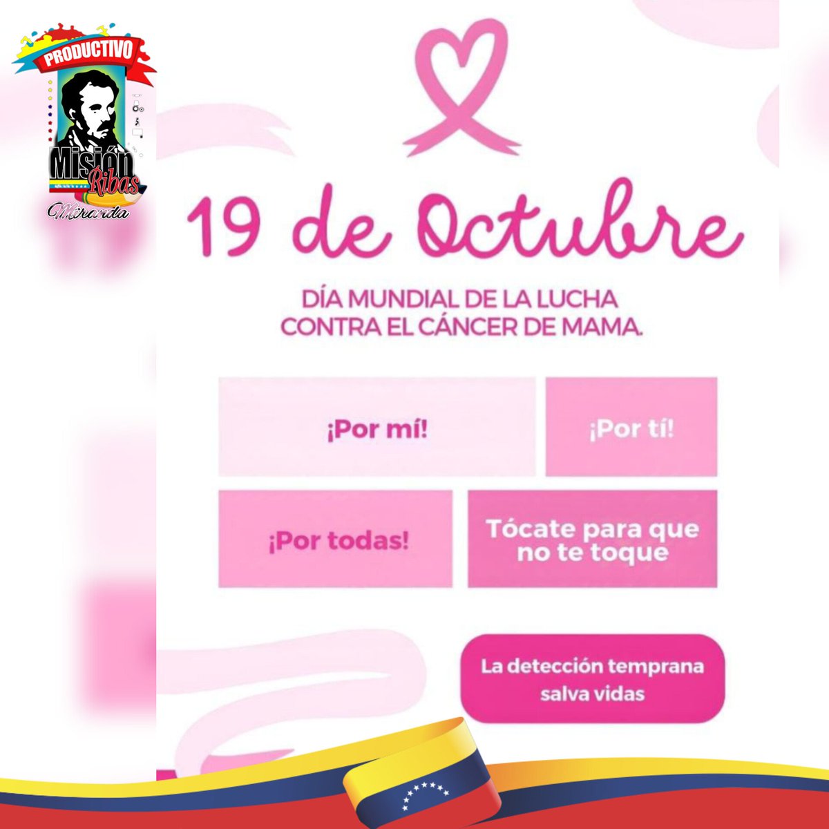 Día Mundial de la Lucha contra el Cáncer de Mama. Cada año, el 19 de octubre es el día seleccionado para que mujeres y asociaciones de todo el mundo se coloquen un lazo de color rosa.
@mppeducacion
@profelaya 
<a href="/DraGerencia/">Dra Macri Alcalá</a>
<a href="/misionribaszul1/">Misión Ribas Zulia</a>
@misionribasoficial
@cdcezulia