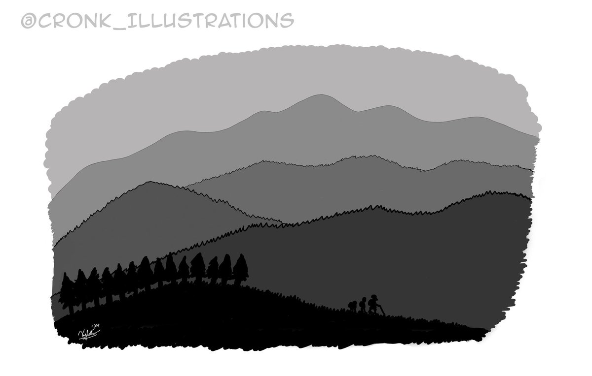Cronkillustrat1's tweet photo. Inktober 2024 Day 19: Ridge ⛰️✍🏻 
Hiking a ridge, a meadow, a river bottom, is as healthy a form of exercise as one can get! 
-William O. Douglas 
•
•
#inktober #inktober2024 #inktoberridge #ink #art #illustration #cronkillustrations #ridge #mountain #hiking #hike #nature https://t.co/cBKVMkYh9W