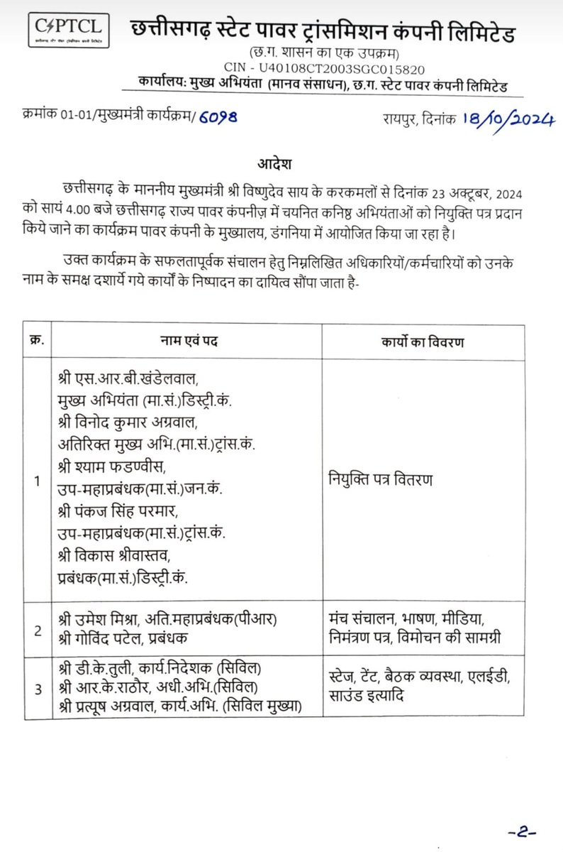 <a href="/ShrivasGouri/">Gouri Shanker Shrivas</a> <a href="/vishnudsai/">Vishnu Deo Sai</a> <a href="/ajayjamwalbjp/">Ajay Jamwal</a> <a href="/NitinNabin/">Nitin Nabin</a> <a href="/PawanSaiBJP/">Pawan Kumar Sai</a> <a href="/OPChoudhary_Ind/">OP Choudhary</a> <a href="/ChhattisgarhCMO/">CMO Chhattisgarh</a> आशा है इस कार्यक्रम में हम विद्युत संविदा कर्मियों के लिए भी घोषणा होगा ।
हम भी संविदा जीवन से मुक्त होंगे ।
<a href="/ShrivasGouri/">Gouri Shanker Shrivas</a> भईया आपने हम विद्युत संविदा कर्मियों का हमेशा साथ निभाया । एक प्रयास और करे भईया हमारे नियमितीकरण के लिए इस दिन CM सर से अनुशंसा प्रदान करा दीजिए 🙏#cspdcl⚡