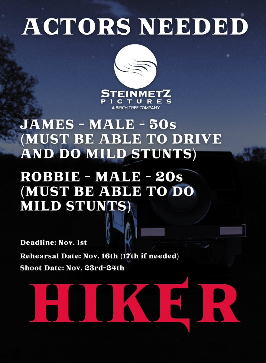 steinmetz_pic's tweet photo. We are currently casting for a live action horror short film! This will be shooting in Little Rock, AR and all roles are volunteer roles. Please send headshots to steinmetzpicturesauditions@gmail.com

#castingcall #indiehorror #indiefilm https://t.co/2cmMbRlXbk