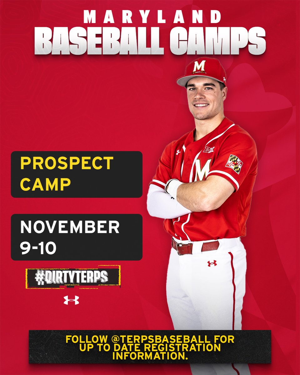Maryland Baseball (@terpsbaseball) on Twitter photo The last camp of the fall is coming November 9th & 10th. Sign-up for a chance to learn directly from Maryland's coaching staff and improve your game.
For questions, email Tommy Gardiner at tommyg5@umd.edu
Use the link below to reserve your spot⬇️
go.umd.edu/1syc The last camp of the fall is coming November 9th & 10th. Sign-up for a chance to learn directly from Maryland's coaching staff and improve your game.
For questions, email Tommy Gardiner at tommyg5@umd.edu
Use the link below to reserve your spot⬇️
go.umd.edu/1syc