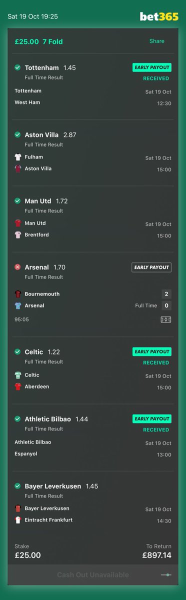 tom73733731's tweet photo. ⁦@bet365help⁩ ⁦@bet365�� mental how I couldn’t cash out before the Arsenal game. Would’ve been at least a couple of hundred yet I wasn’t able to cash out since 3:45pm. Absolute joke https://t.co/rNusjaOyw5