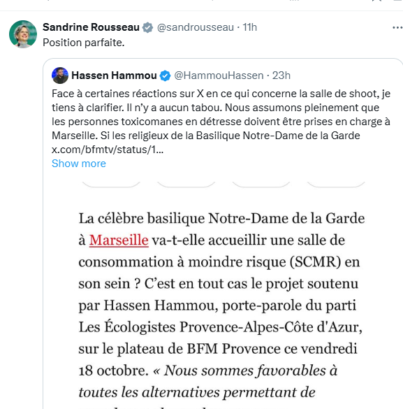 RetourSardine's tweet photo. Position encore plus parfaite @sandrousseau : Je demandions l'installation d'une salle de shoot dans chaque mosquée pour lutter contre l'#islamophobie et promouvoir le #ViveEnsemble. Il n'y a aucun tabou n'est-ce pas @HammouHassen ? https://t.co/CLx2waslZr