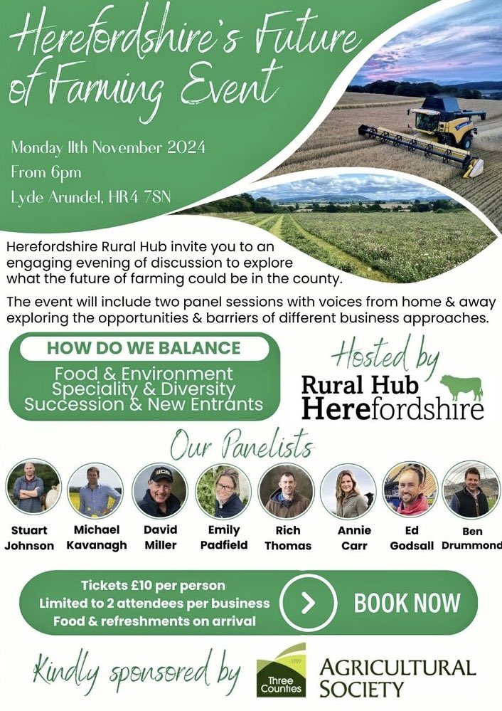Hfds_RuralHub's tweet image. Have you got your tickets yet? We’ve got an incredible line up &amp;amp; we’re can’t wait to host this event with @3CountiesBiz @fowell103 @TheGreenFarmCo1 @edgodsall @BenDrummond2 @farmer_richiet