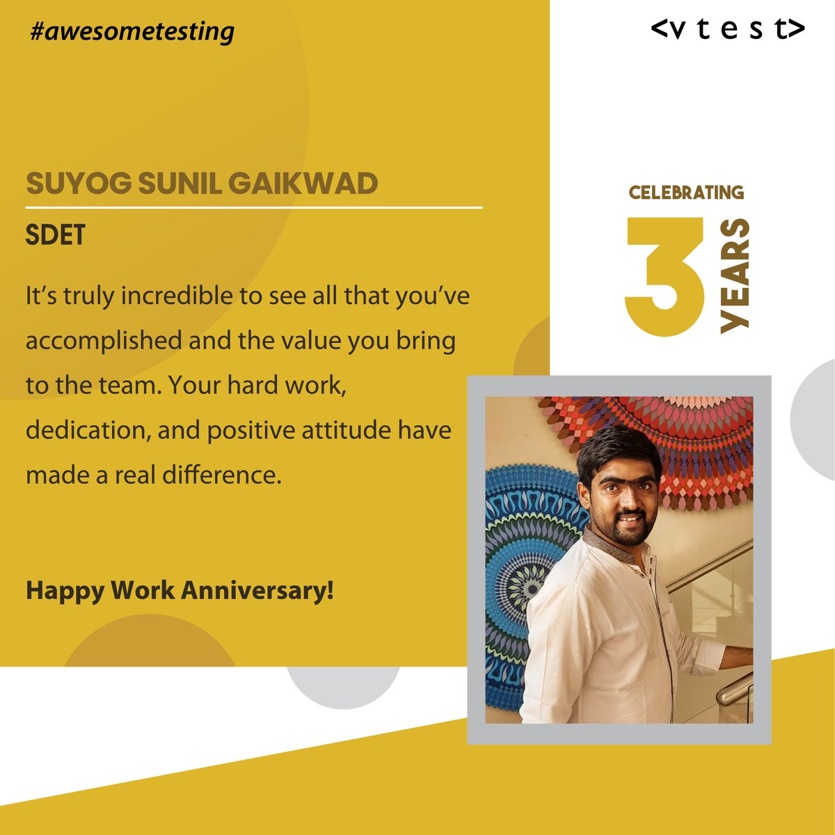 vtestcorp's tweet photo. Happy Work Anniversary!!!
You all are an asset to VTEST, and I hope youβll continue on this path of hard work.
#workanniversary #softwaretestingcompany #softwaretesting #itindustry #testautomation #testers #punejobs #bangalorejobs #hyderabadjobs #testingjobs #vtest https://t.co/tyjqSJLBZh