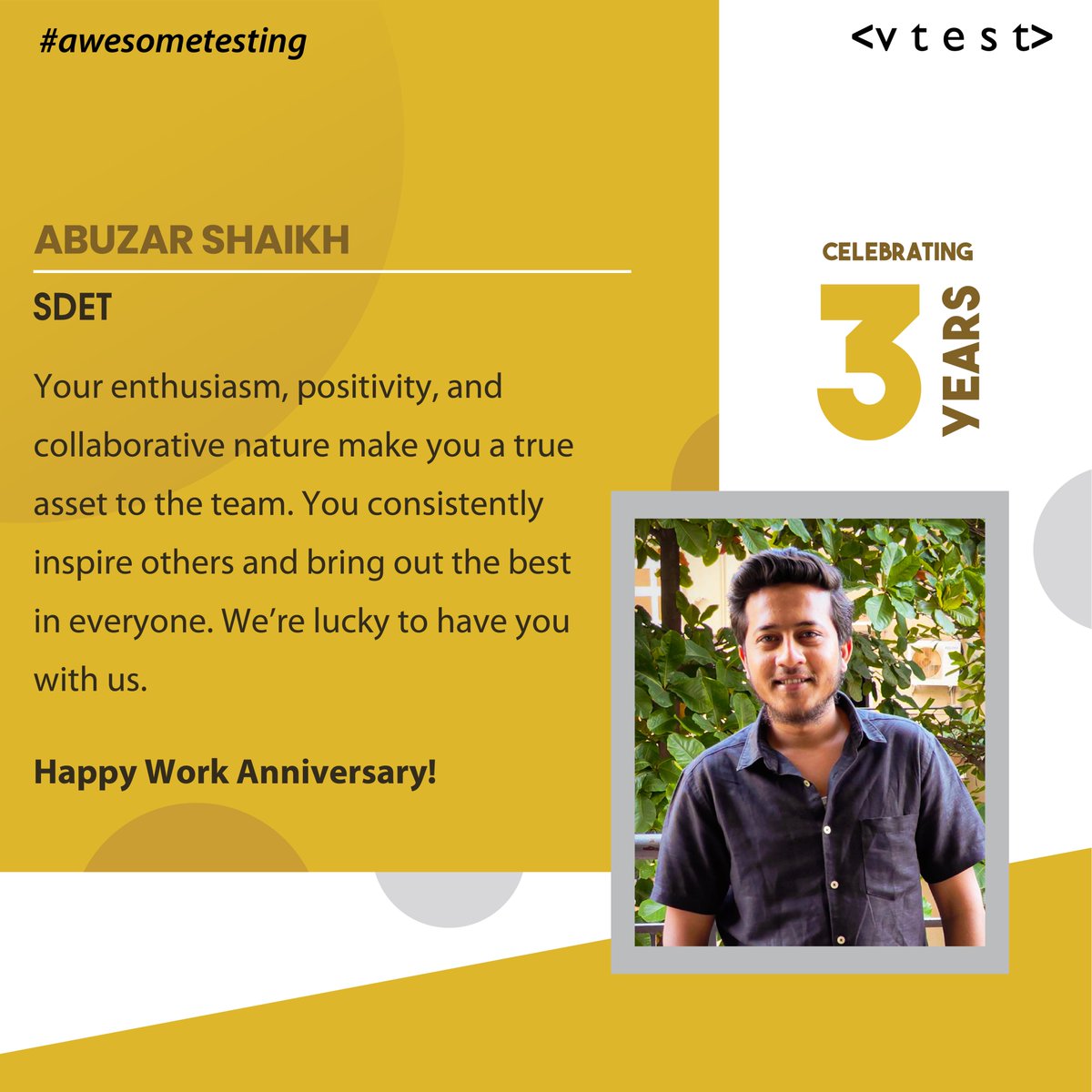vtestcorp's tweet photo. Happy Work Anniversary!!!
You all are an asset to VTEST, and I hope youβll continue on this path of hard work.
#workanniversary #softwaretestingcompany #softwaretesting #itindustry #testautomation #testers #punejobs #bangalorejobs #hyderabadjobs #testingjobs #vtest https://t.co/tyjqSJLBZh