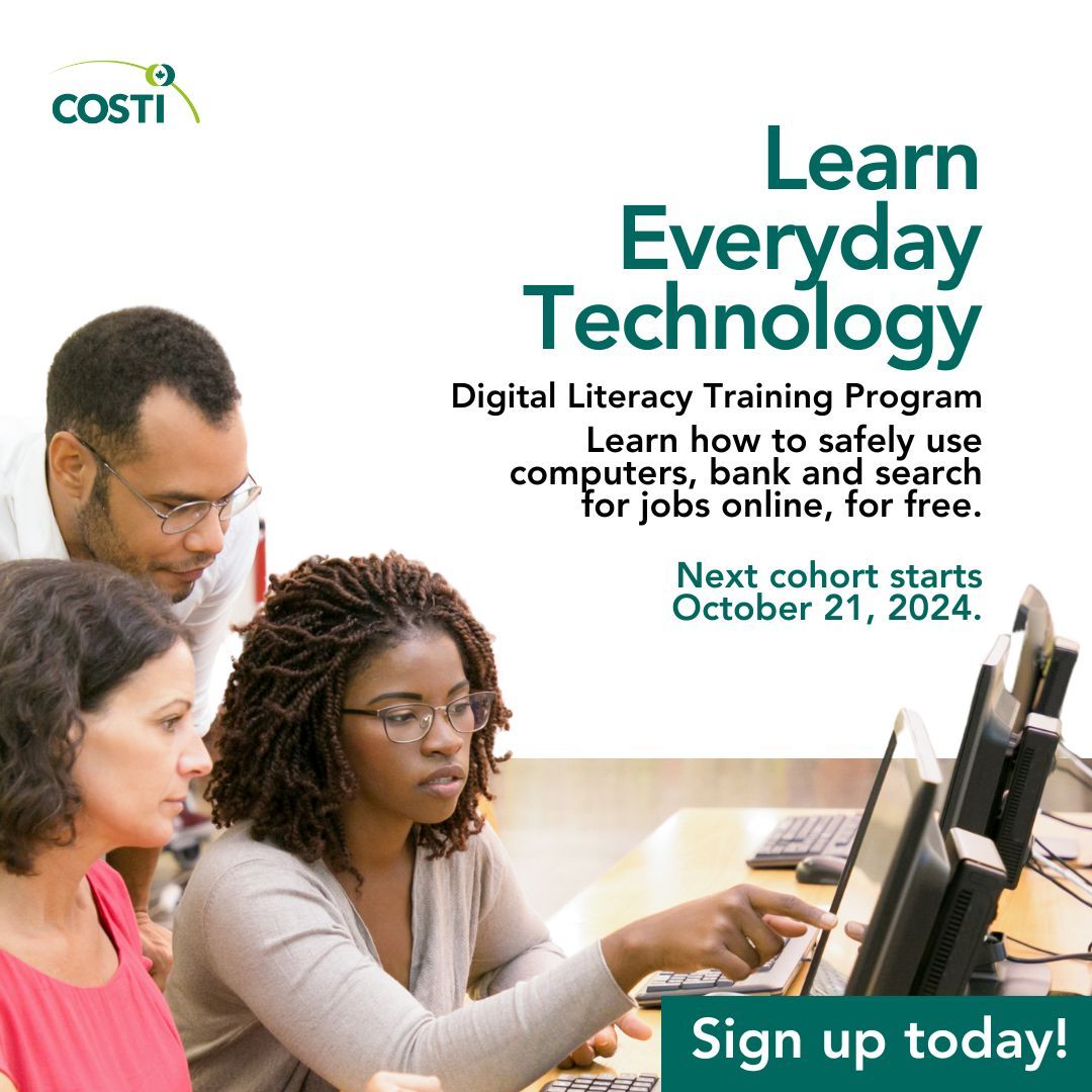 COSTI_org's tweet image. Ready to bridge the digital gap? Learn everything from basic computer skills to communication tools in this program for residents of Peel Region. Register Now: buff.ly/40aekvA
#FreeComputerCourse #DigitalLiteracy #MediaLiteracy