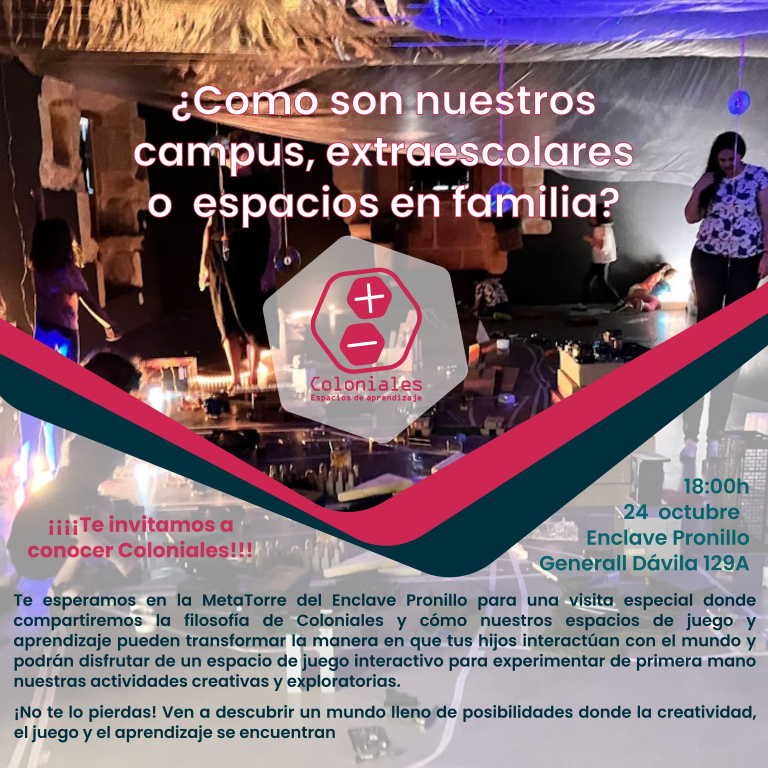 colonialess's tweet photo. El próximo 24 de octubre a las 6:00 p.m., te esperamos en la MetaTorre del Enclave Pronillo donde compartiremos la filosofía de Coloniales y cómo nuestros espacios de juego y aprendizaje pueden transformar la manera en que tus hijos interactúan con el mundo.  De 1 a 16 años. https://t.co/DAR7XPssJf