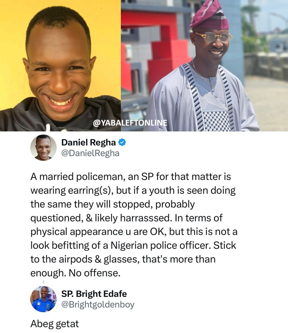 pristineboygram's tweet image. Between Daniel Regha and Delta Police PRO over his fashion choice

#AnonymousBlog #Instablog9jaGists #TrendingStory #Awareness #StayUpdated #yabaleftonline