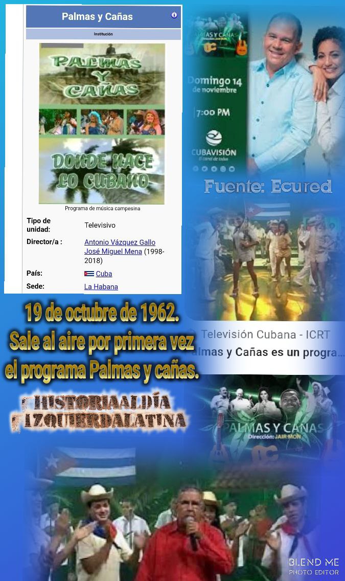 Tras las 👣 de la Historia 📖📝📚 Comparte y Divulga la Historia Efemérides 19 de octubre.
👣Las tropas de Antonio Maceo atacan el cuartel de la Trocha
👣Nace Aleida March
👣Oreste del Río captura un 🛩️ 🇺🇸
👣Sale al aire el programa Palmas y Cañas
#HistoriaAlDía
#CubaVive
#Cuba