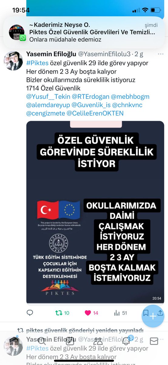 #PİKTES kapsamında yaklaşık 8 yıldır çalışan Özel #Güvenlik ve #Temizlik çalışanlarınin kadro alabilmesi için Milli Eğitim Bakanlığımızın bir çalışması var mı Sayın Vekilimize sorar mısınız?
<a href="/Yusuf__Tekin/">Yusuf Tekin</a>
<a href="/TBMMEgitim/">TBMM Milli EğitimKom</a>
<a href="/Akparti/">AK Parti</a>
<a href="/CYAZMAC/">CEVAHİR ASUMAN YAZMACI</a>
<a href="/omerag63/">Ömer Ağ</a>
@PanoramaOmerAg