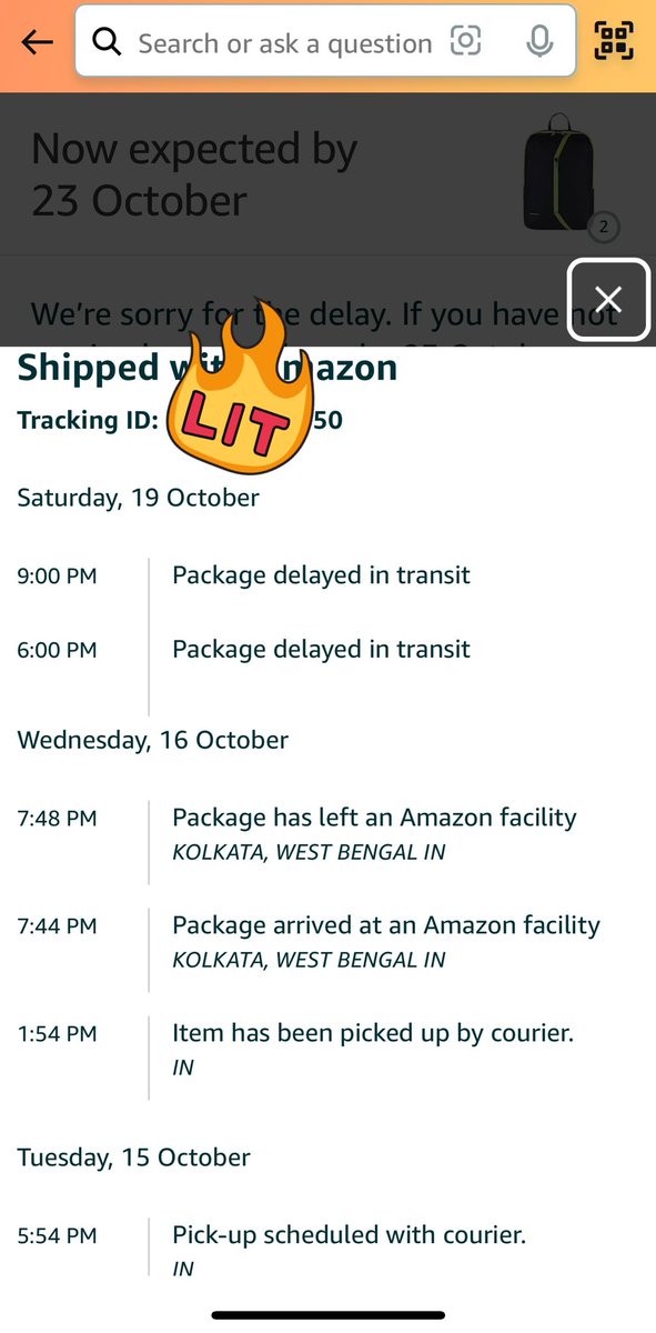 imsoumyasinha's tweet image. #Amazon is doing great in #delaying delivery! @amazonIN what is the value of a prime member who didn’t receive a parcel order 12days ago? 
The parcel has reached my hometown about 5 days ago! If you need a better management or process system, please feel free to ask for my help!