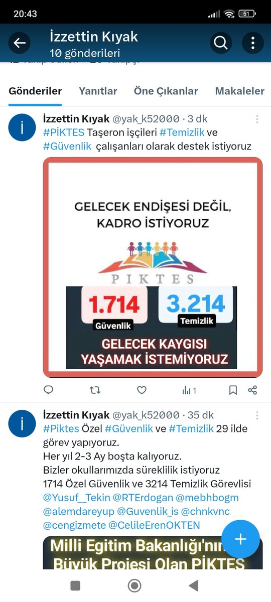 #PİKTES kapsamında yaklaşık 8 yıldır çalışan Özel #Güvenlik ve #Temizlik çalışanlarınin kadro alabilmesi için Milli Eğitim Bakanlığımızın bir çalışması var mı Sayın Vekilimize sorar mısınız?
<a href="/Yusuf__Tekin/">Yusuf Tekin</a>
<a href="/TBMMEgitim/">TBMM Milli EğitimKom</a>
<a href="/Akparti/">AK Parti</a>
<a href="/CYAZMAC/">CEVAHİR ASUMAN YAZMACI</a>
<a href="/omerag63/">Ömer Ağ</a>
@PanoramaOmerAg