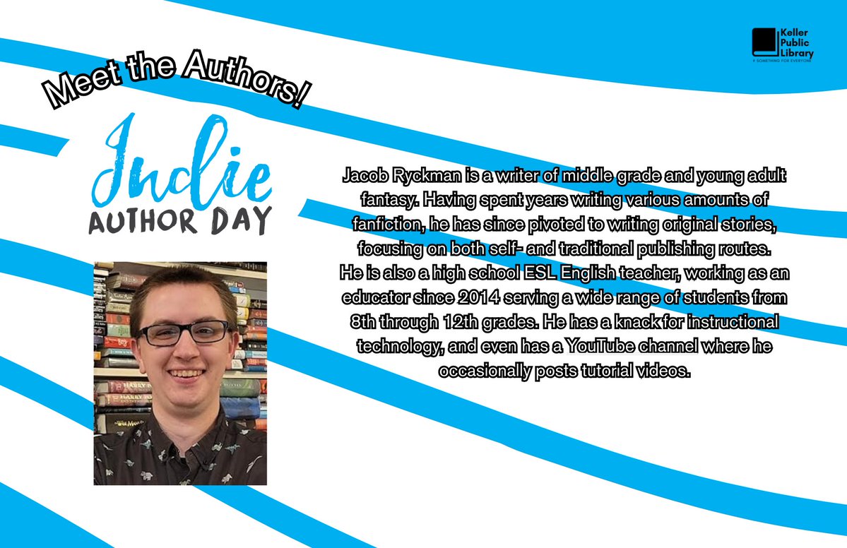 Next up on our Indie Author Day posts is Jacob Ryckman, high school ESL teacher and writer of middle grade and YA fantasy! Check him out at jacobryckman.com! #somethingforeveryone
