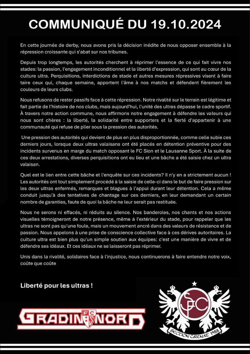 Gemeinsam für die Freiheit der Ultras!
 
#DerbyDuRhone