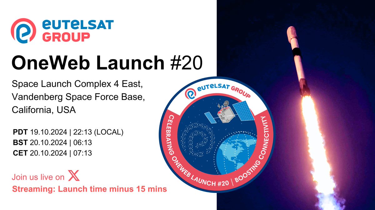 #OneWebLaunch20 is set to take place tonight with <a href="/SpaceX/">SpaceX</a>.

You can watch the launch live from 21:58 (PT) on SpaceX’s X channel 🚀