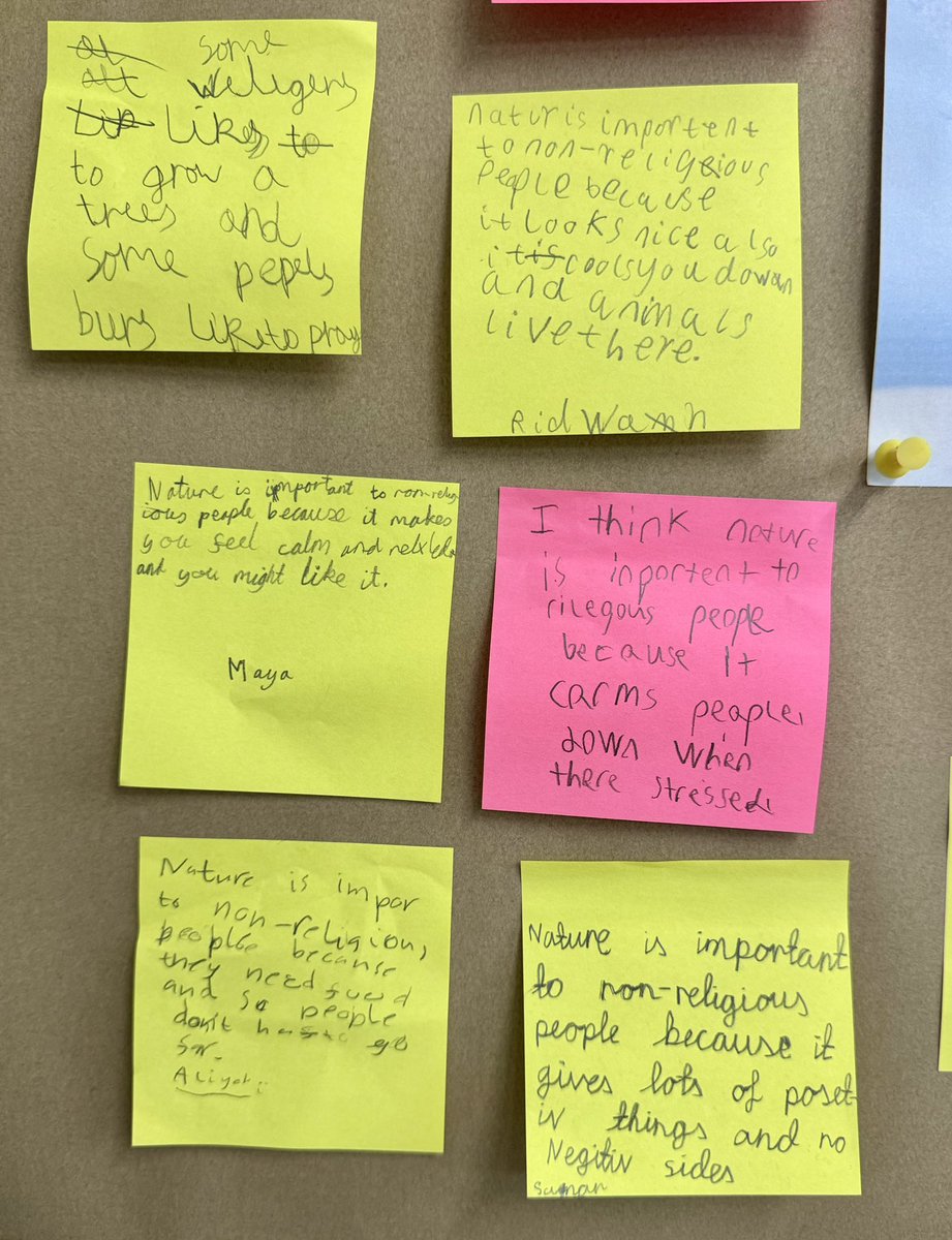 QueensCofE's tweet image. In RE, Year 3 children explored how nature can influence both religious and non-religious individuals.
They shared some insightful and thoughtful responses. ✝️ 🌳 🕊️ 
#religionandworldviews #worldviews #nature