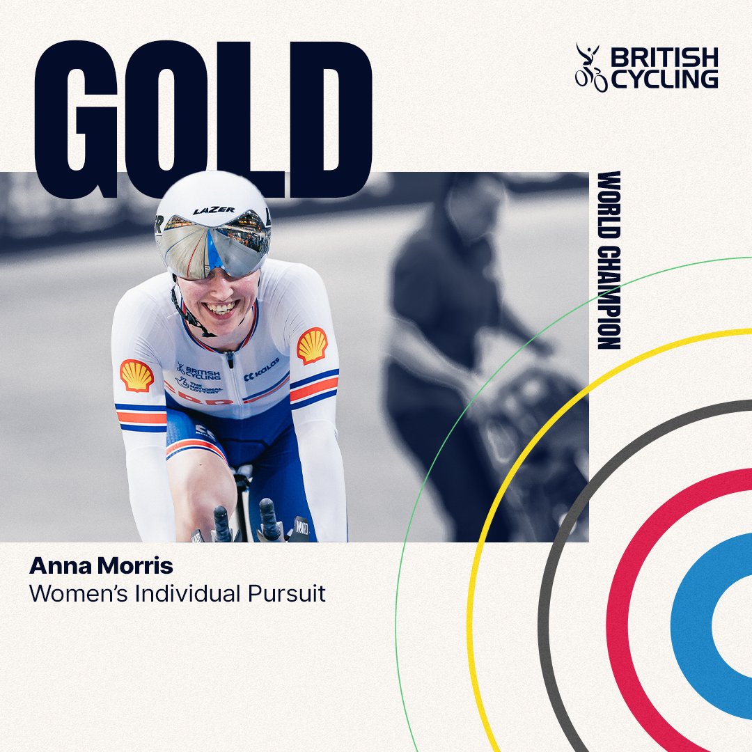 MARVELLOUS MORRIS 🌈

Anna Morris delivers the ride of a lifetime to win her second rainbow jersey of the week 😍

She bests her American opponent - four-time winner Chloé Dygert - by the finest of margins to take the win in the women's individual pursuit, the first Brit in a