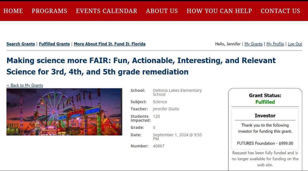 Thank you to <a href="/volusiaschools/">Volusia County Schools</a> and <a href="/FUTURES_Inc/">FUTURES Foundation</a> for your continued support and donations to teacher grants! With this grant we will be able to review key science standards to prepare our fifth graders <a href="/DeltonaLksElem/">Deltona Lakes Elem</a> ! Thank you so much!!