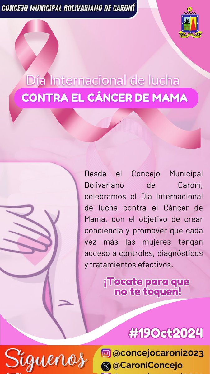 CaroniConcejo's tweet photo. Día Internacional de Lucha Contra el Cáncer de Mama.
¡Tocate para que no te toquen!

@NicolasMaduro @amarcanopsuv @OviedoPSUV https://t.co/NWd1XSzUC0