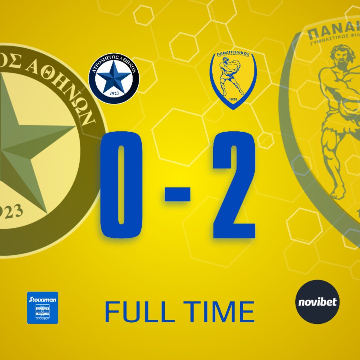 FC_Panetolikos's tweet photo. Ατρόμητος - Παναιτωλικός 0-2
#Panetolikos #Fulltime #Ourwayourhistory https://t.co/COmk5dl9dT