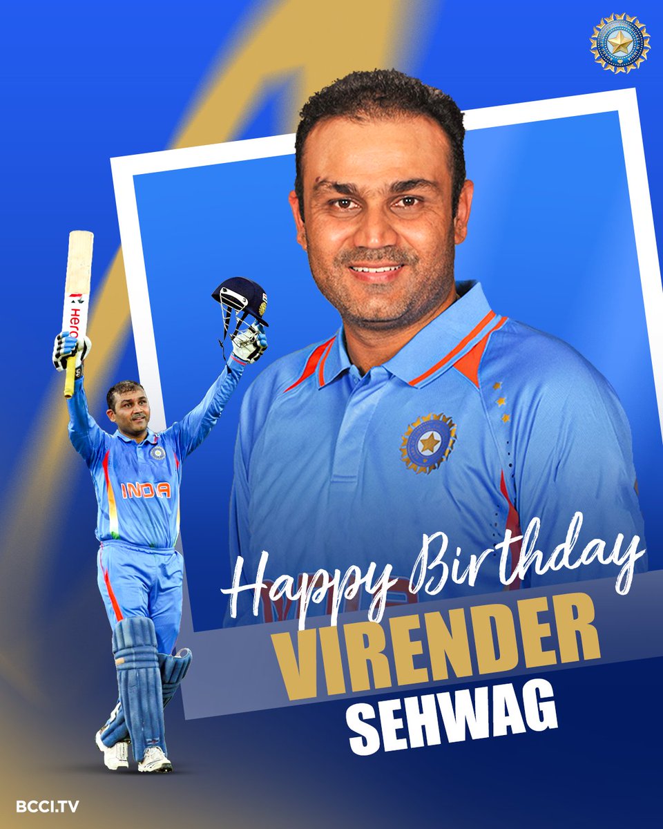 BCCI's tweet photo. 374 intl. matches 👌
17,253 intl. runs 👏

Only #TeamIndia cricketer with two Test triple tons 🙌

Here's wishing the 2⃣0⃣0⃣7⃣ World T20 &amp; 2⃣0⃣1⃣1⃣ World Cup-winner, @virendersehwag, a very Happy Birthday! 🎂👏 https://t.co/VeHGjFH5Qf