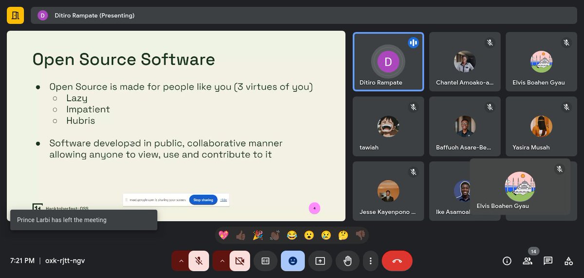CodeContribute's tweet image. Wondering what Open Source is and wondering what is the fuss about hacktoberfest?
Then join us as we discuss everything open source with @ditiroo_dt
Happening now: meet.google.com/oxk-rjtt-ngv
