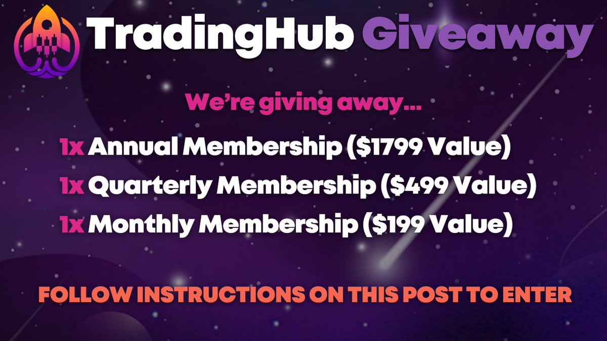 GIVEAWAY TIME! 

We’re giving away:

1x Annual Membership ($1799 Value)
1x Quarterly Membership ($499 Value)
1x Monthly Membership ($199 Value)

Here’s how to enter:
- Follow <a href="/tradinghubio/">TradingHub</a> &amp; <a href="/ER404i/">ERROR</a> 
- Like &amp; repost this post
- Join our Discord: discord.gg/JZwAp4Sy

Winners