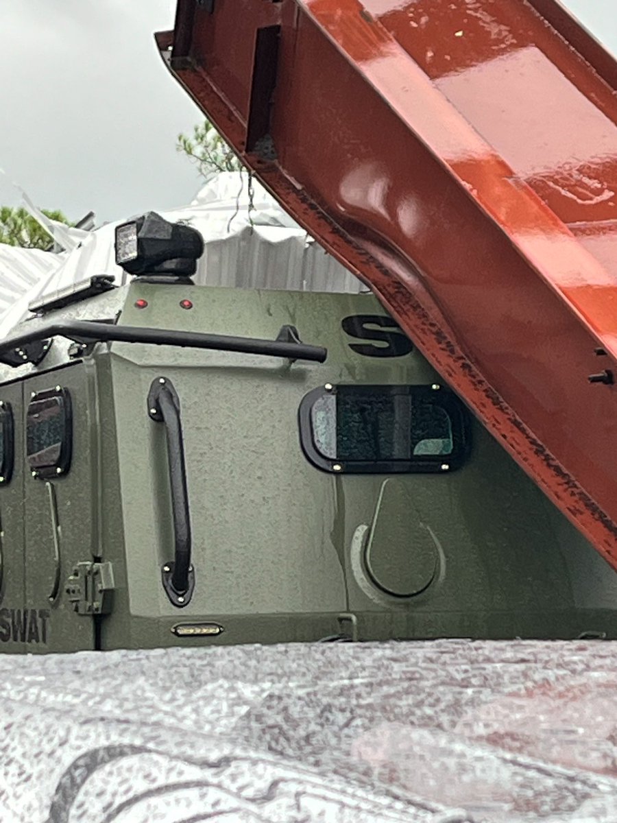 TerradyneArmor's tweet image. The aftermath of a tornado that touched down in Fort Pierce, Florida that resulted in a parking structure collapse on several SLCSO vehicles including the Terradyne MPV. The MPV suffered minor damage after a large steel beam landed on the roof. 

#ProtectionWithPresence #Florida