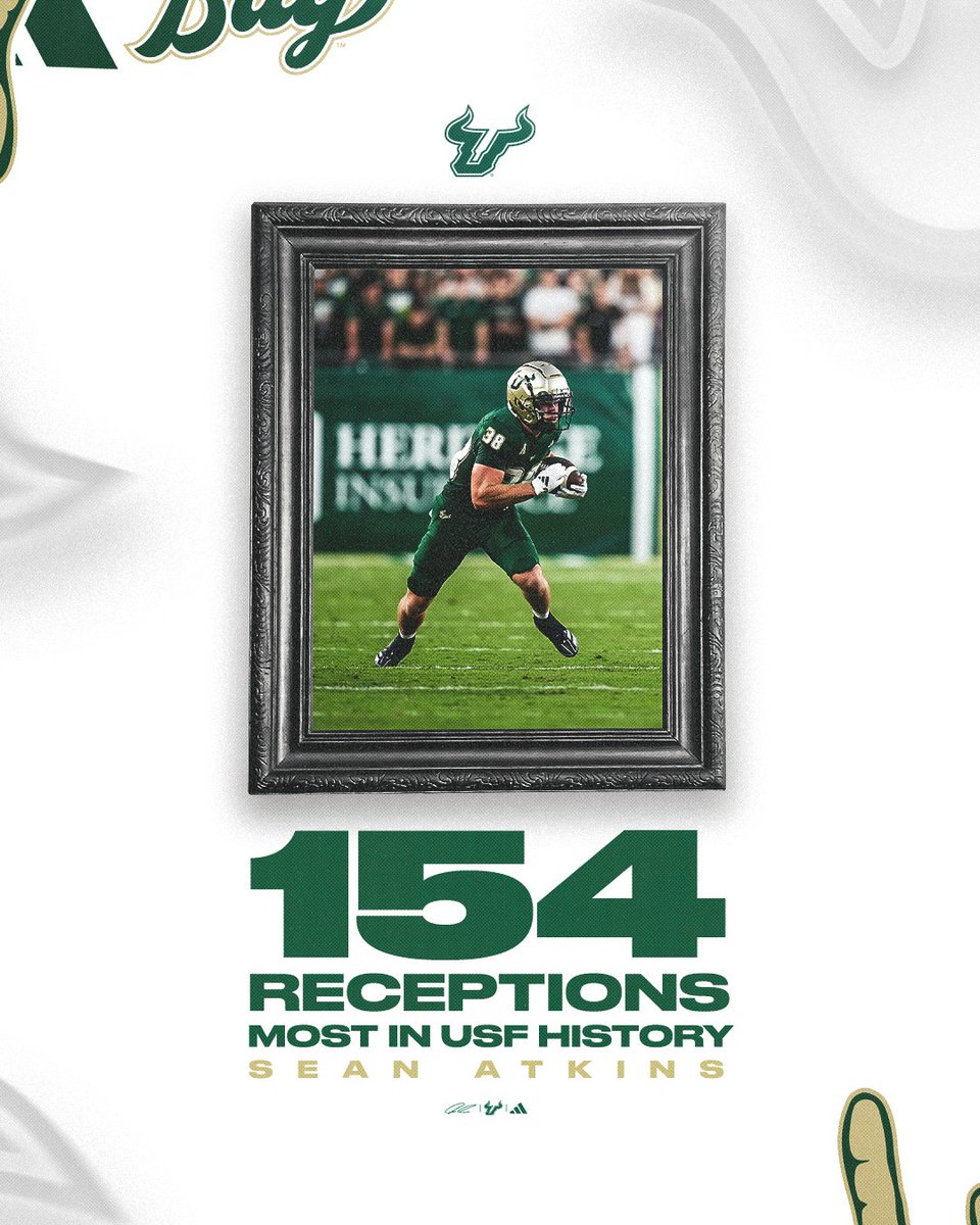 USFFootball's tweet photo. LEGENDARY. 

Sean Atkins has broken the record for most receptions in South Florida history! 👏 https://t.co/54zoFkv2g5