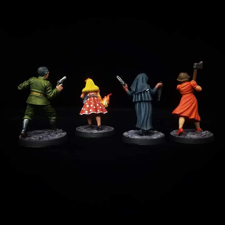 Ian Wells, The Kid, Sister Beth and Lizzie Borden for Cthulhu Death May Die by <a href="/CMONGames/">CMON</a> 🔥 I had a game night last night and needed to paint the characters we were playing with. They were a quick paint but they're tabletop ready for sure! 🙌🏽😊

#cthulhudeathmaydie #cmongames