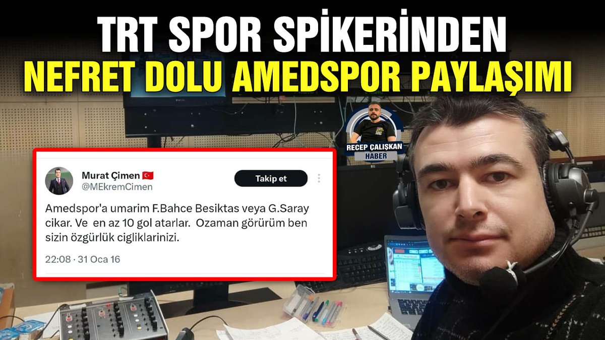 🟢TRT Spor spikerinden nefret dolu Amedspor paylaşımı

🔗guneydoguekspres.com/trt-spor-spike…