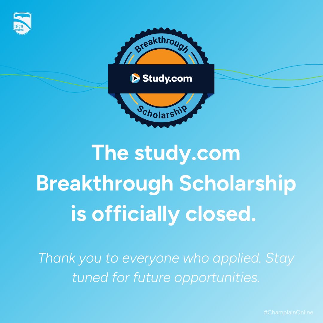 champlainonline's tweet image. 🚨 The Study.com Breakthrough Scholarship is now CLOSED! 🎓 The recipient has been notified. Thanks to all who applied! Keep following us for future opportunities. 🌟 #ChamplainOnline #StudyOnline #HigherEducation