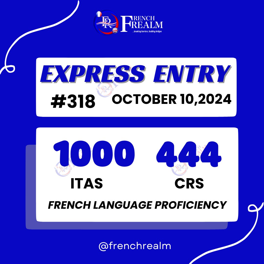 FrenchRealmFR's tweet photo. Learn french speedily and ace TCF and TEF π¨π¦ @FrenchRealm don't snooze on these draws. The general draw is not coming down anytime soon. Learning French is still the gateway.
Express Entry
October 2024 π«π·
Merci...
#FrenchQuiz #FrenchLanguageChallenge #LearnFrench #Education https://t.co/FcnrGpOSyc