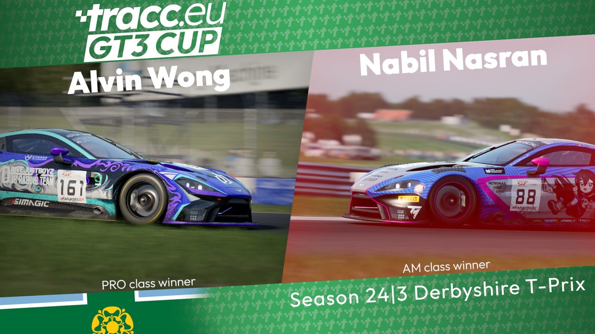 A familiar face and a new winner at today's #traccGT3 Derbyshire T-Prix!
In the Pro class, Alvin Wong never looked back after regaining the lead in the 2nd stint, while Nabil Nasran beat <a href="/KiriharaRyoma/">Ryoma Kirihara 霧原 龍真 🌫️🐲</a> to AM class victory in his first race of the season!