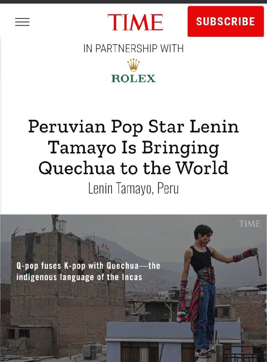 Lenintamayoqpop's tweet image. URPY, salimos en la revista mundial @TimeMagazineRS somos el único artista peruano 🇵🇪 considerado en la lista
 Este logro es de todos nosotros, gracias a todos los que apostaron en este proyecto
añay 🇵🇪 Phaway!🕊
#leninqpop #Quechuapop #time #nextgenerationleaders